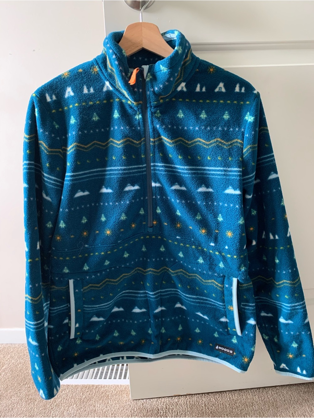 Blue Patterned Half-Zip Fleece Pullover Sweater